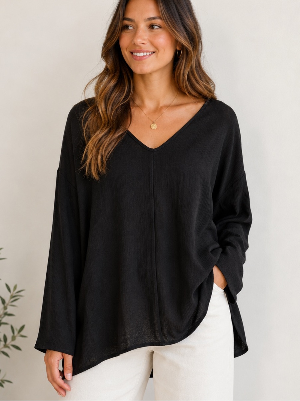 Zara drapey style Black V-Neck Relaxed Tunic M